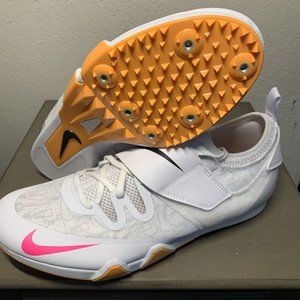 Nike Pole Vault Elite Track Field Jumping Spikes Mens Size 10 White/orange/pink